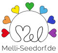 Logo von Melli Seedorf, Herzen in Regenbogenfarben