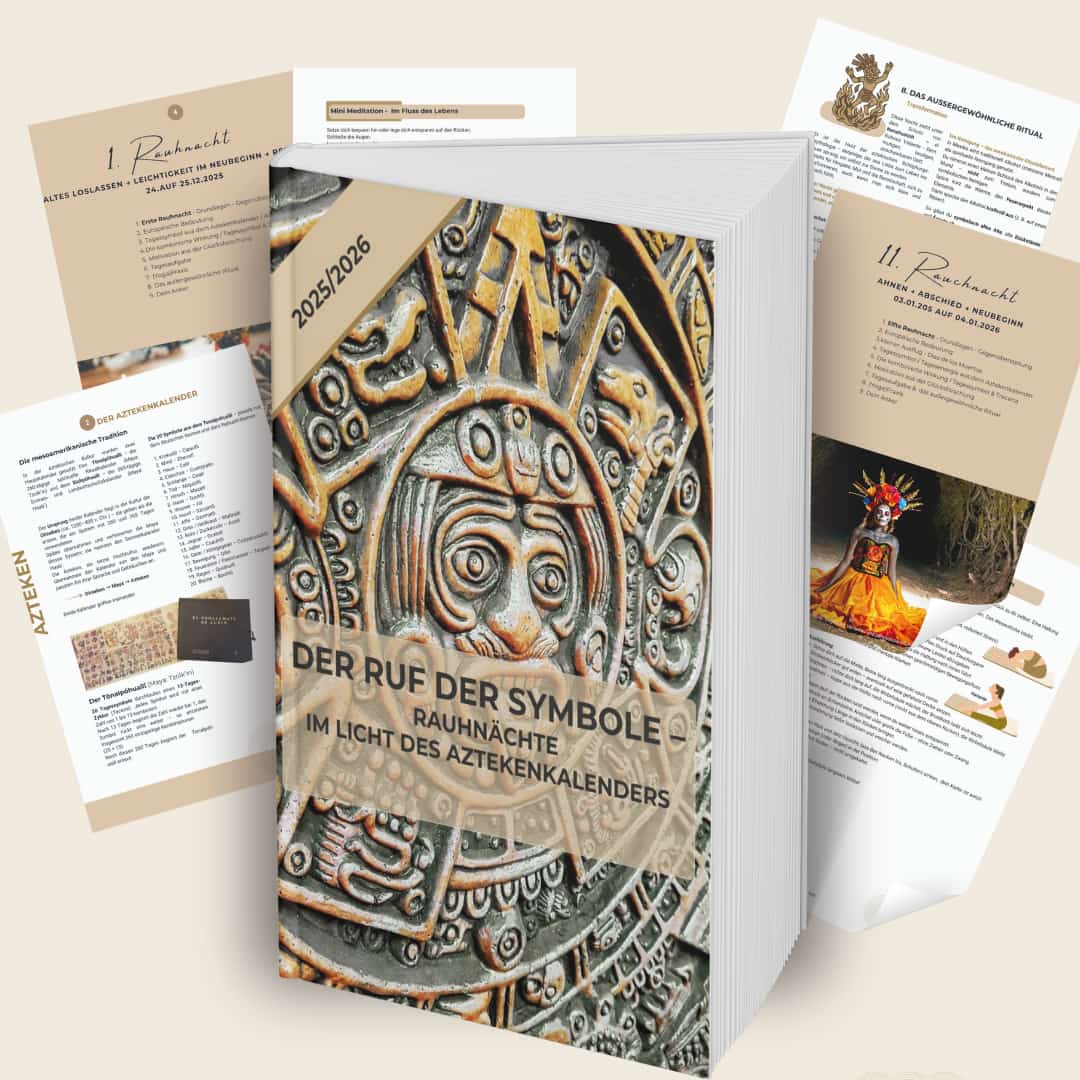 Cover eines Buches mit dem Titel DER RUF DER SYMBOLE - Rauhnächte im Licht des Aztekenkalenders 2025